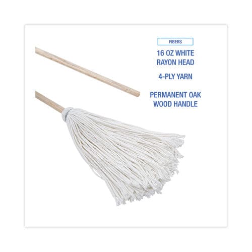 Boardwalk Handle/deck Mops 16 Oz White Rayon Head 48 Oak Wood Handle - Janitorial & Sanitation - Boardwalk®