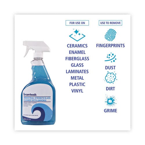 Boardwalk Industrial Strength Glass Cleaner With Ammonia 32 Oz Trigger Spray Bottle 12/carton - School Supplies - Boardwalk®