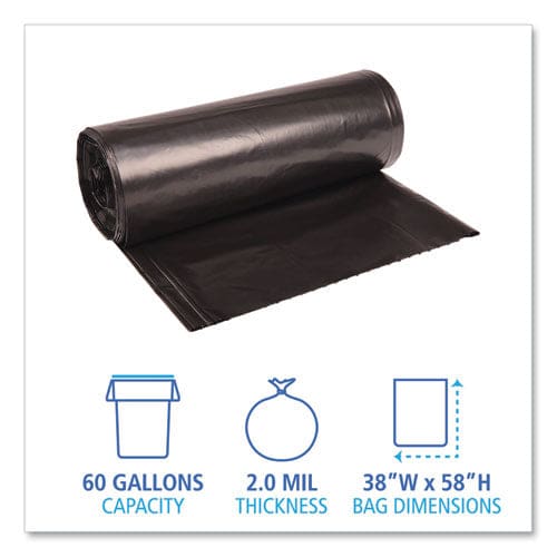 Boardwalk Low Density Repro Can Liners 60 Gal 2 Mil 38 X 58 Black 10 Bags/roll 10 Rolls/carton - Janitorial & Sanitation - Boardwalk®