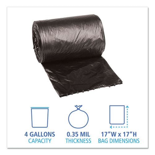 Boardwalk Low-density Waste Can Liners 4 Gal 0.35 Mil 17 X 17 Black 50 Bags/roll 20 Rolls/carton - Janitorial & Sanitation - Boardwalk®