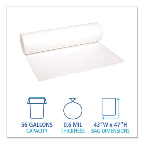 Boardwalk Low-density Waste Can Liners 56 Gal 0.6 Mil 43 X 47 White 25 Bags/roll 4 Rolls/carton - Janitorial & Sanitation - Boardwalk®