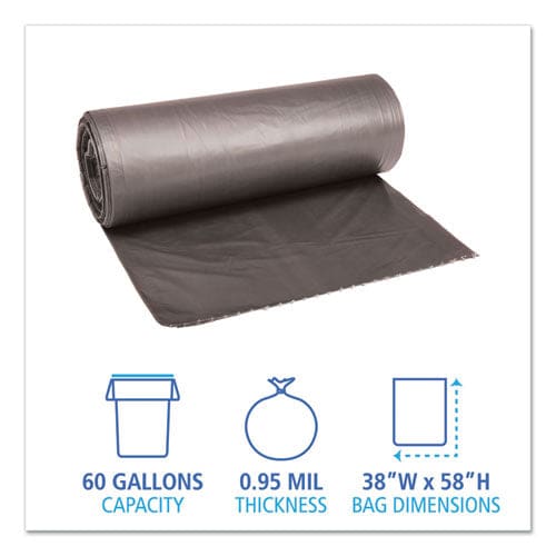 Boardwalk Low-density Waste Can Liners 60 Gal 0.95 Mil 38 X 58 Gray 25 Bags/roll 4 Rolls/carton - Janitorial & Sanitation - Boardwalk®