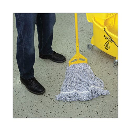 Boardwalk Mop Head Floor Finish Narrow Rayon/polyester Large White/blue 12/carton - Janitorial & Sanitation - Boardwalk®