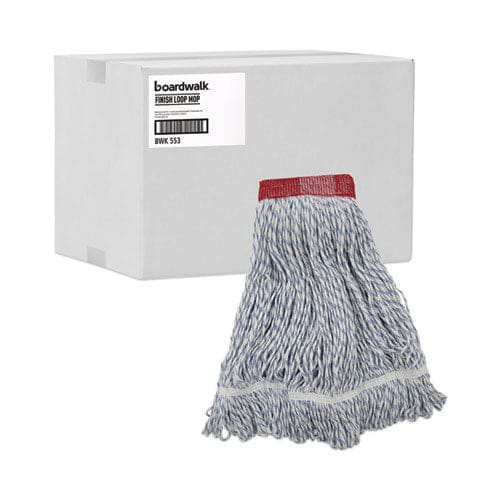 Boardwalk Mop Head Floor Finish Wide Rayon/polyester Large White/blue 12/carton - Janitorial & Sanitation - Boardwalk®