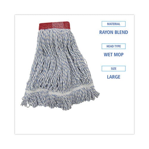 Boardwalk Mop Head Floor Finish Wide Rayon/polyester Large White/blue 12/carton - Janitorial & Sanitation - Boardwalk®