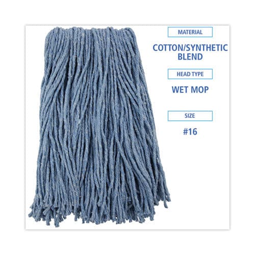 Boardwalk Mop Head Standard Head Cotton/synthetic Fiber Cut-end #16. Blue - Janitorial & Sanitation - Boardwalk®