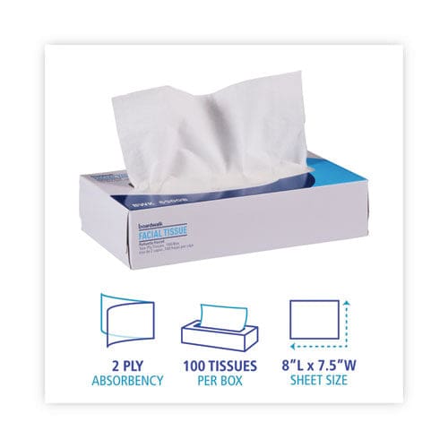 Boardwalk Office Packs Facial Tissue 2-ply White Flat Box 100 Sheets/box 30 Boxes/carton - Janitorial & Sanitation - Boardwalk®