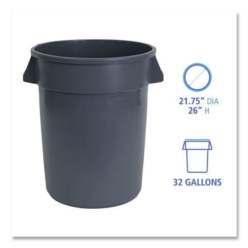 Boardwalk Round Waste Receptacle 32 Gal Linear-low-density Polyethylene Gray - Janitorial & Sanitation - Boardwalk®