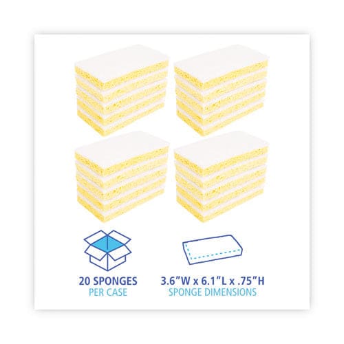 Boardwalk Scrubbing Sponge Light Duty 3.6 X 6.1 0.7 Thick Yellow/white Individually Wrapped 20/carton - Janitorial & Sanitation - Boardwalk®