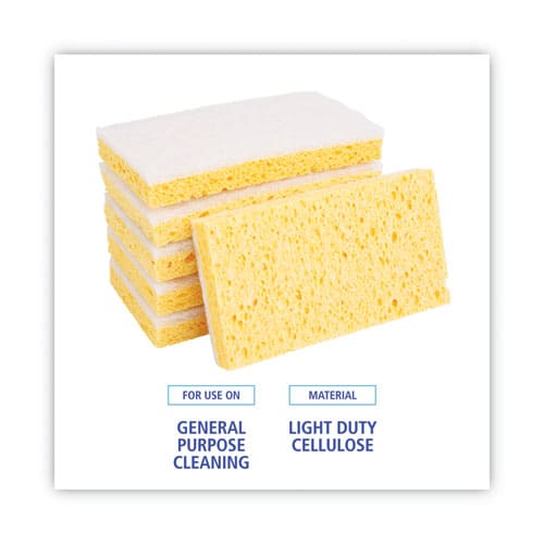 Boardwalk Scrubbing Sponge Light Duty 3.6 X 6.1 0.7 Thick Yellow/white Individually Wrapped 20/carton - Janitorial & Sanitation - Boardwalk®