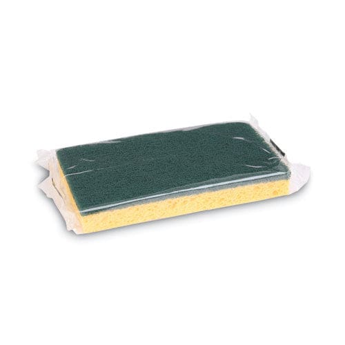 Boardwalk Scrubbing Sponge Medium Duty 3.6 X 6.1 0.75 Thick Yellow/green Individually Wrapped 20/carton - Janitorial & Sanitation -