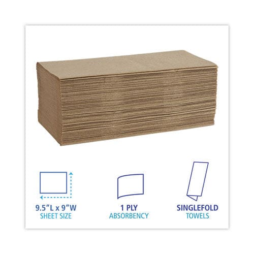 Boardwalk Singlefold Paper Towels 1-ply 9 X 9.45 Natural 250/pack 16 Packs/carton - Janitorial & Sanitation - Boardwalk®