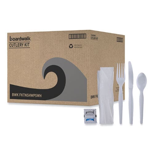 Boardwalk Six-piece Cutlery Kit Condiment/fork/knife/napkin/spoon Heavyweight White 250/carton - Food Service - Boardwalk®