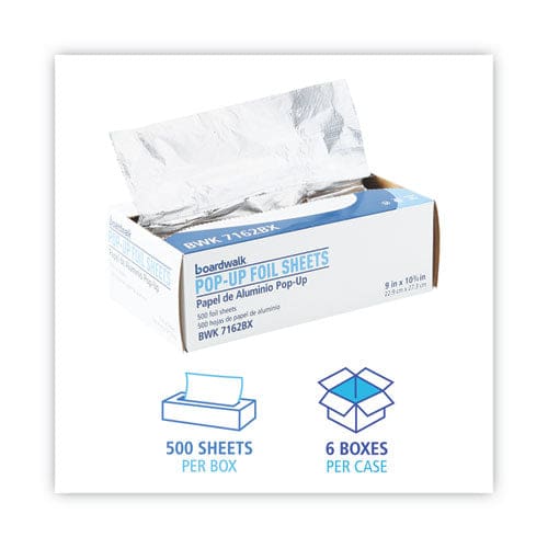 Boardwalk Standard Aluminum Foil Pop-up Sheets 9 X 10.75 500/box 6 Boxes/carton - Food Service - Boardwalk®