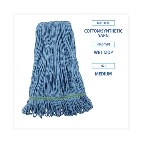 Boardwalk Super Loop Wet Mop Head Cotton/synthetic Fiber 1 Headband Medium Size Blue - Janitorial & Sanitation - Boardwalk®