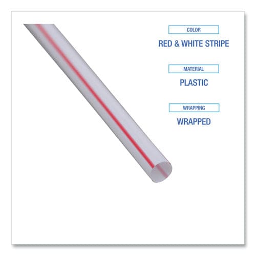 Boardwalk Wrapped Jumbo Straws 7.75 Plastic White/red Stripe 400/pack 25 Packs/carton - Food Service - Boardwalk®