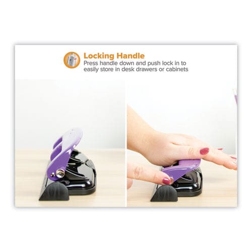 Bostitch 12-sheet Ez Squeeze Three-hole Punch 9/32 Holes Purple/black - School Supplies - Bostitch®