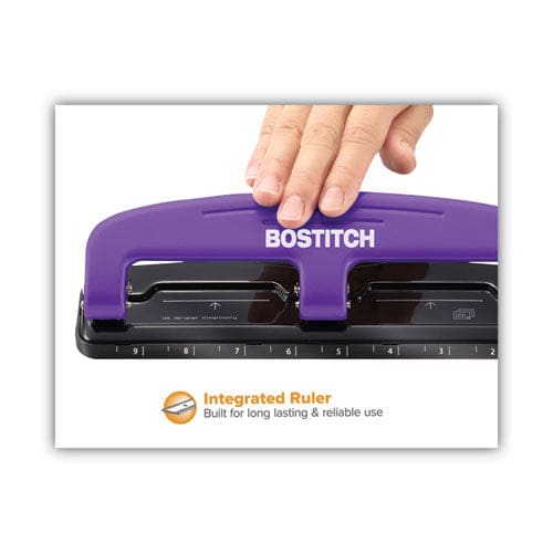 Bostitch 12-sheet Ez Squeeze Three-hole Punch 9/32 Holes Purple/black - School Supplies - Bostitch®