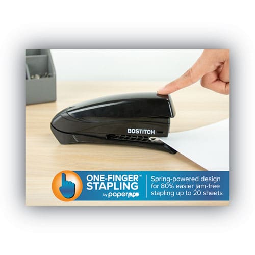 Bostitch Inspire Spring-powered Full-strip Stapler 20-sheet Capacity Black - School Supplies - Bostitch®