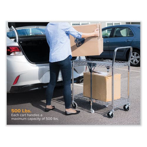 Bostitch Stowaway Folding Carts Metal 2 Shelves 250 Lb Capacity 35 X 37.25 X 22 Chrome - Janitorial & Sanitation - Bostitch®