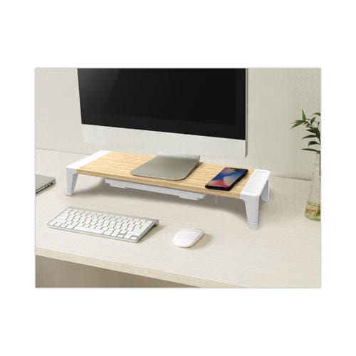 Bostitch Wooden Monitor Stand With Wireless Charging Pad 9.8 X 26.77 X 4.13 White - School Supplies - Bostitch®