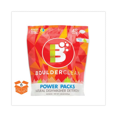 Boulder Clean Dishwasher Detergent Power Packs Citrus Zest 48 Tab Pouch 6/carton - Janitorial & Sanitation - Boulder Clean
