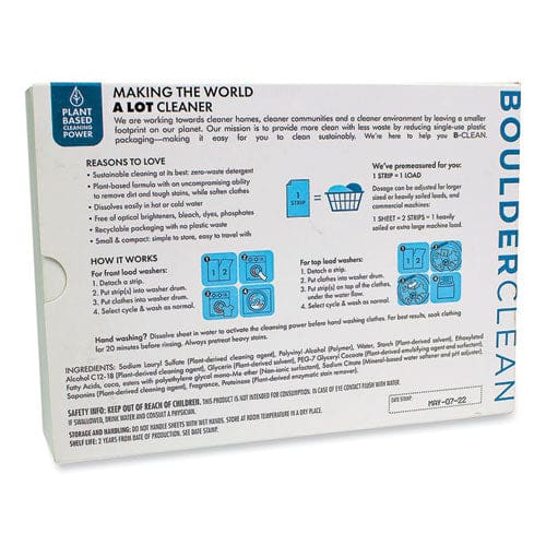 Boulder Clean Laundry Detergent Sheets Clean Cotton 40/pack 12 Packs/carton - Janitorial & Sanitation - Boulder Clean