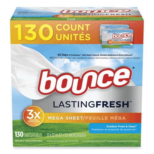 Bounce Fabric Softener Sheets Outdoor Fresh And Clean 130 Sheets/box 3 Boxes/carton - Janitorial & Sanitation - Bounce®