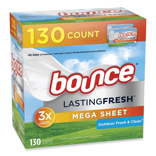 Bounce Fabric Softener Sheets Outdoor Fresh And Clean 130 Sheets/box 3 Boxes/carton - Janitorial & Sanitation - Bounce®