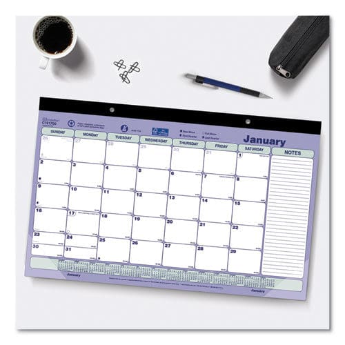 Brownline Monthly Desk Pad Calendar 17.75 X 10.88 White/blue/green Sheets Black Binding Clear Corners 12-month (jan To Dec): 2023 - School