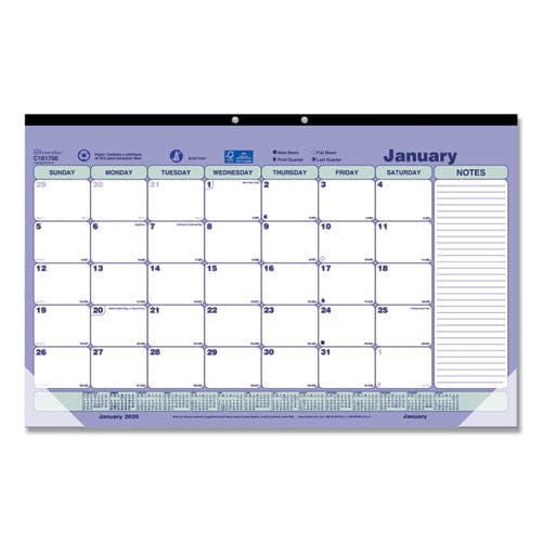 Brownline Monthly Desk Pad Calendar 17.75 X 10.88 White/blue/green Sheets Black Binding Clear Corners 12-month (jan To Dec): 2023 - School