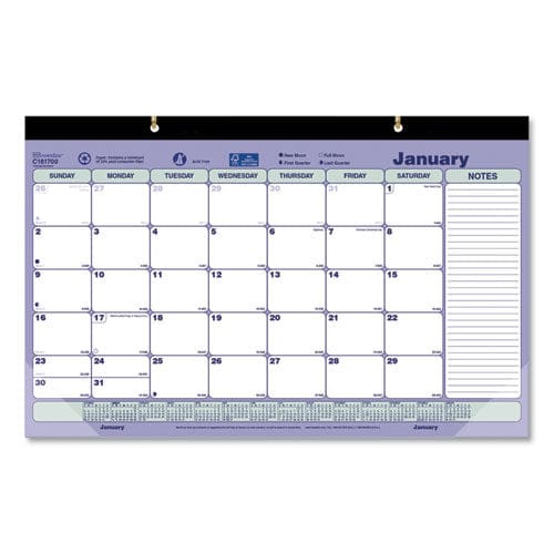 Brownline Monthly Desk Pad Calendar 17.75 X 10.88 White/blue/green Sheets Black Binding Clear Corners 12-month (jan To Dec): 2023 - School