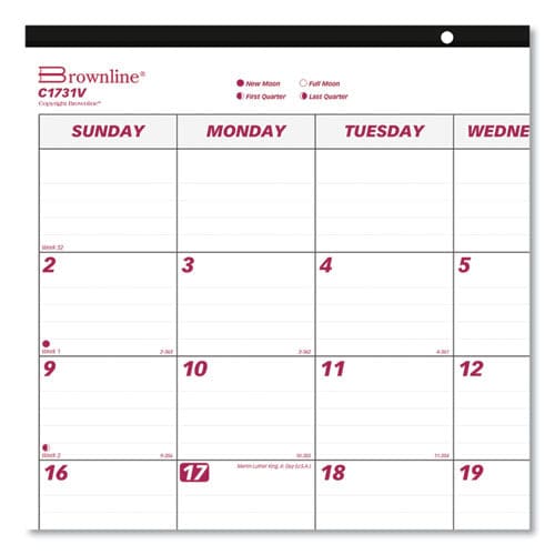 Brownline Monthly Desk Pad Calendar 22 X 17 White/burgundy Sheets Black Binding Clear Corners 12-month (jan To Dec): 2023 - School Supplies