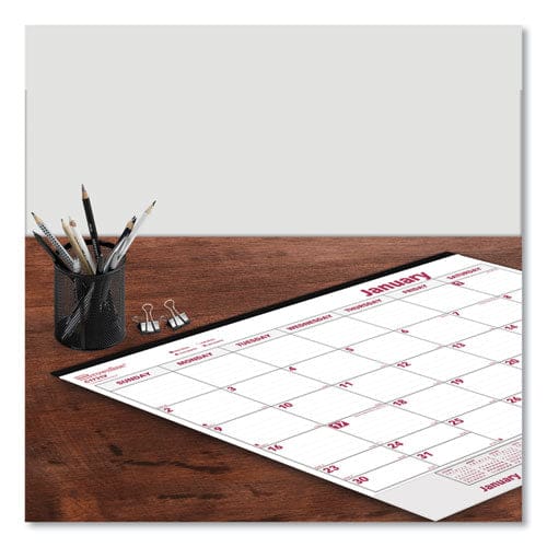 Brownline Monthly Desk Pad Calendar 22 X 17 White/burgundy Sheets Black Binding Clear Corners 12-month (jan To Dec): 2023 - School Supplies