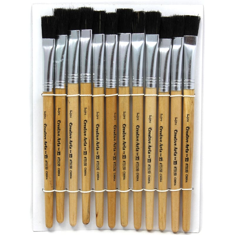 Brushes Stubby Easel Flat 1/2In Natural Bristle 12Ct (Pack of 6) - Paint Brushes - Charles Leonard