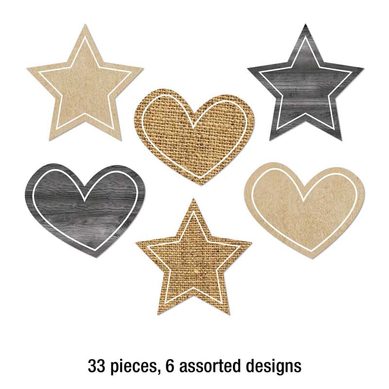 Burlap Stars And Hearts Cut-Outs Schoolgirl Style (Pack of 8) - Accents - Carson Dellosa Education