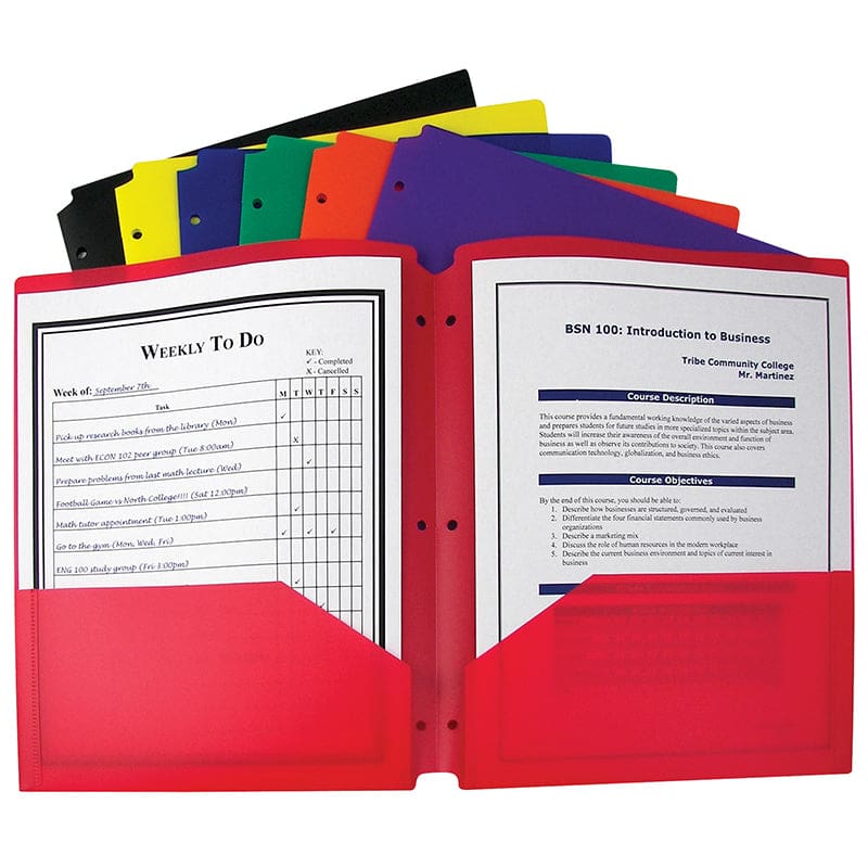 Bx Of 36 Two Pocket Poly Portfolios Three Hole Punch Assorted Colors - Folders - C-Line Products Inc