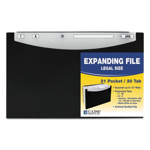 C-Line 21-pocket Stand-up Design Expanding File 12 Expansion 21 Sections 1/5-cut Tabs Legal Size Black - School Supplies - C-Line®