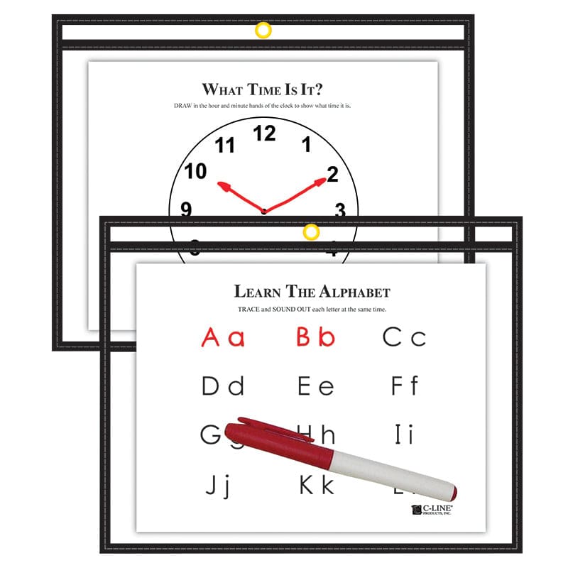 C Line 9X12 Blk Reusable Dry Erase Pockets (Pack of 12) - Dry Erase Sheets - C-Line Products Inc