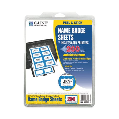 C-Line Laser Printer Name Badges 3 3/8 X 2 1/3 White/blue 200/box - School Supplies - C-Line®