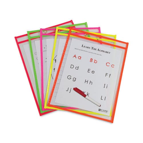 C-Line Reusable Dry Erase Pockets 9 X 12 Assorted Neon Colors 10/pack - School Supplies - C-Line®