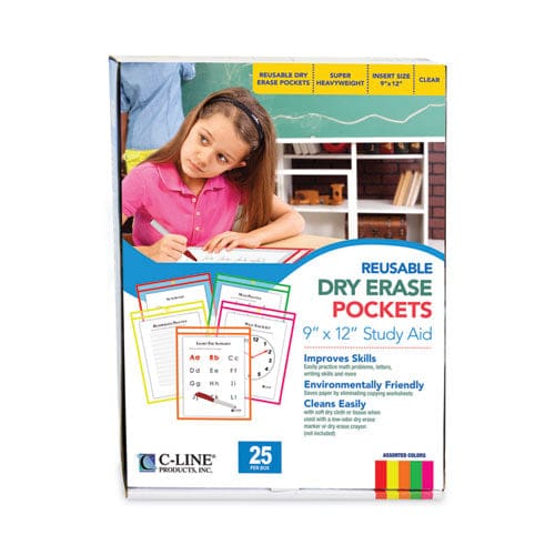 C-Line Reusable Dry Erase Pockets 9 X 12 Assorted Neon Colors 25/box - School Supplies - C-Line®