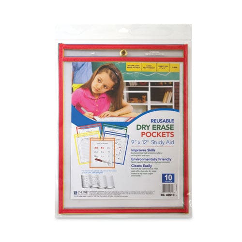 C-Line Reusable Dry Erase Pockets 9 X 12 Assorted Primary Colors 10/pack - School Supplies - C-Line®