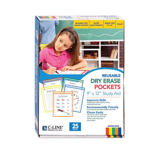 C-Line Reusable Dry Erase Pockets 9 X 12 Assorted Primary Colors 25/box - School Supplies - C-Line®