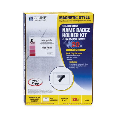 C-Line Self-laminating Magnetic Style Name Badge Holder Kit 3 X 4 Clear 20/box - Office - C-Line®