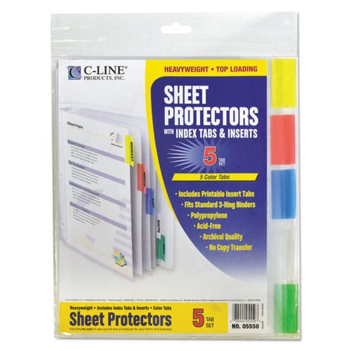 C-Line Sheet Protectors With Index Tabs Assorted Color Tabs 2 11 X 8.5 5/set - School Supplies - C-Line®