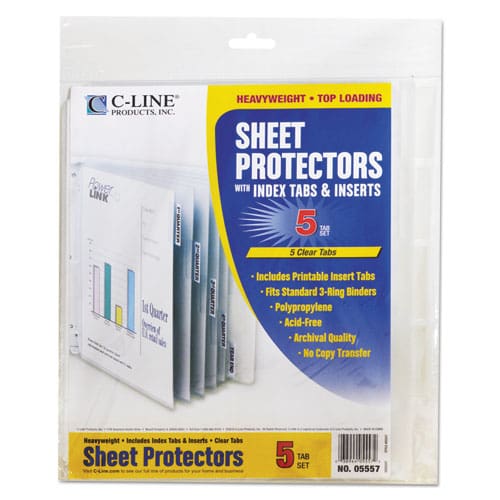 C-Line Sheet Protectors With Index Tabs Heavy Clear Tabs 2 11 X 8.5 5/set - School Supplies - C-Line®