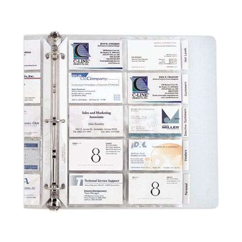 C-Line Tabbed Business Card Binder Pages For 2 X 3.5 Cards Clear 20 Cards/sheet 5 Sheets/pack - Office - C-Line®