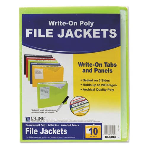 C-Line Write-on Poly File Jackets Straight Tab Letter Size Assorted Colors 10/pack - School Supplies - C-Line®