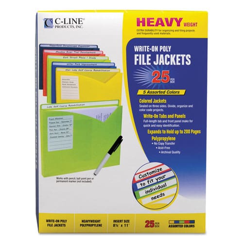 C-Line Write-on Poly File Jackets Straight Tab Letter Size Assorted Colors 25/box - School Supplies - C-Line®